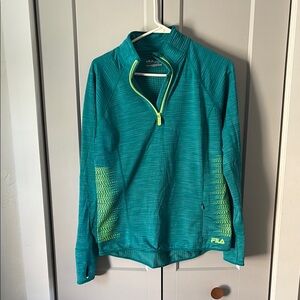 Fila Teal and Neon Green Quarter-Zip Pullover